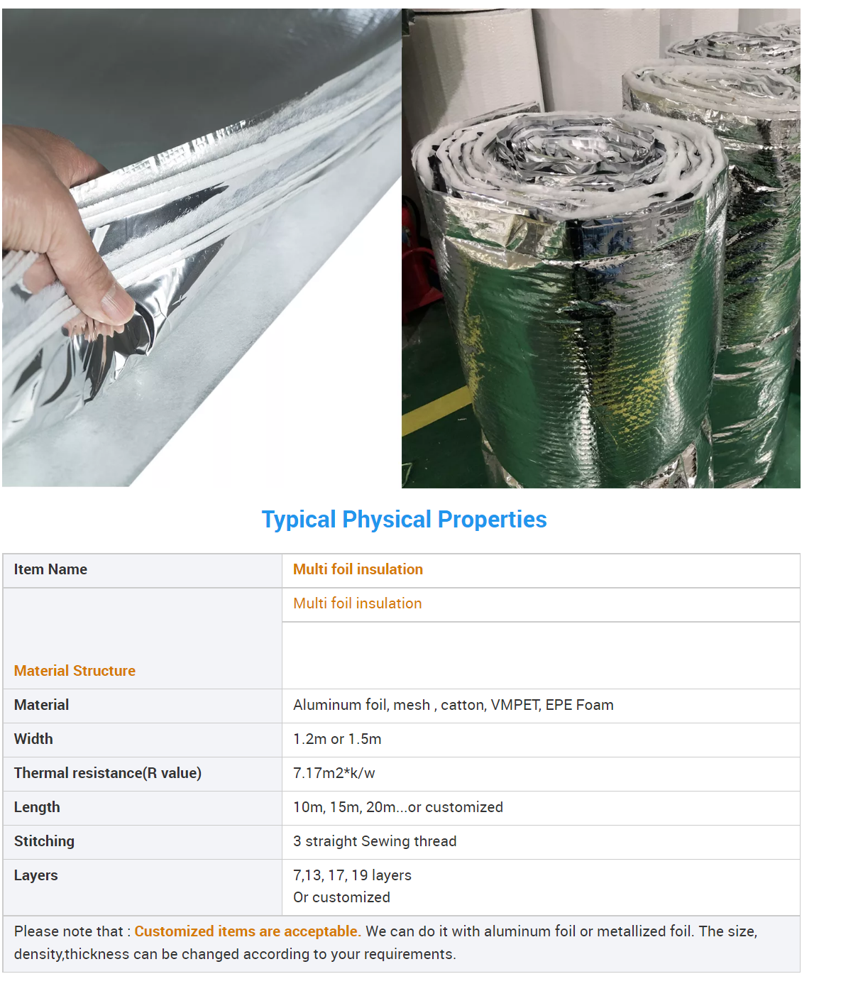 multi layers aluminum foil heat insulation materials