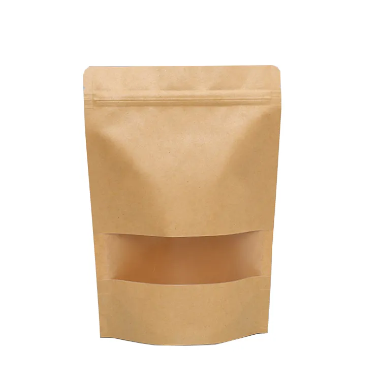 Kraft Paper Bag With Clear Window Ziplock Stand Up Pouches for Packing Food Cookies Snacks