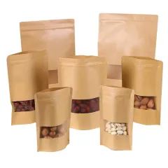 Kraft Paper Bag With Clear Window Ziplock Stand Up Pouches for Packing Food Cookies Snacks