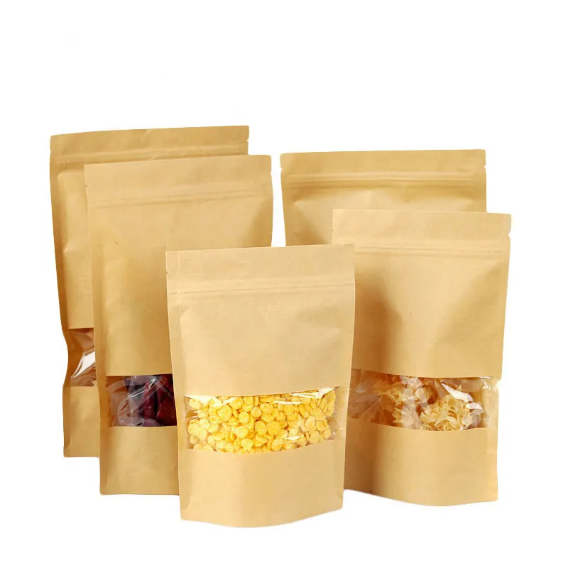 Wholesale PE Food Stand up Pouch Kraft Paper Zip-Lock Packaging Food Bags with Window