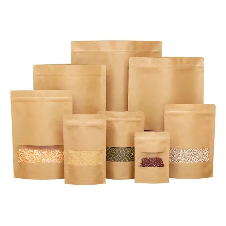 Wholesale PE Food Stand up Pouch Kraft Paper Zip-Lock Packaging Food Bags with Window